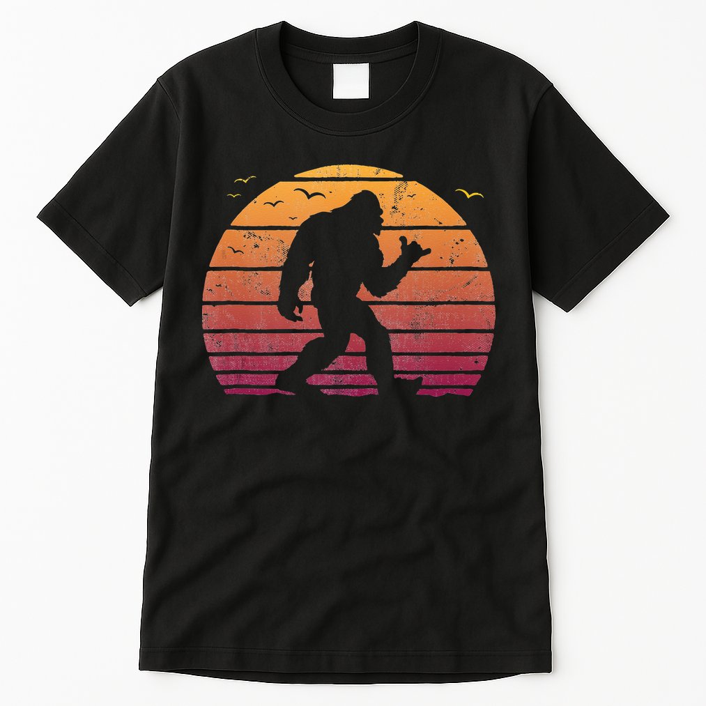 Bigfoot Surfing Beach Vacation Retro Surfboard Surf Shaka Tall T-Shirt