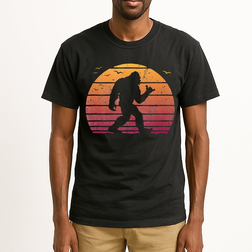 Bigfoot Surfing Beach Vacation Retro Surfboard Surf Shaka Tall T-Shirt