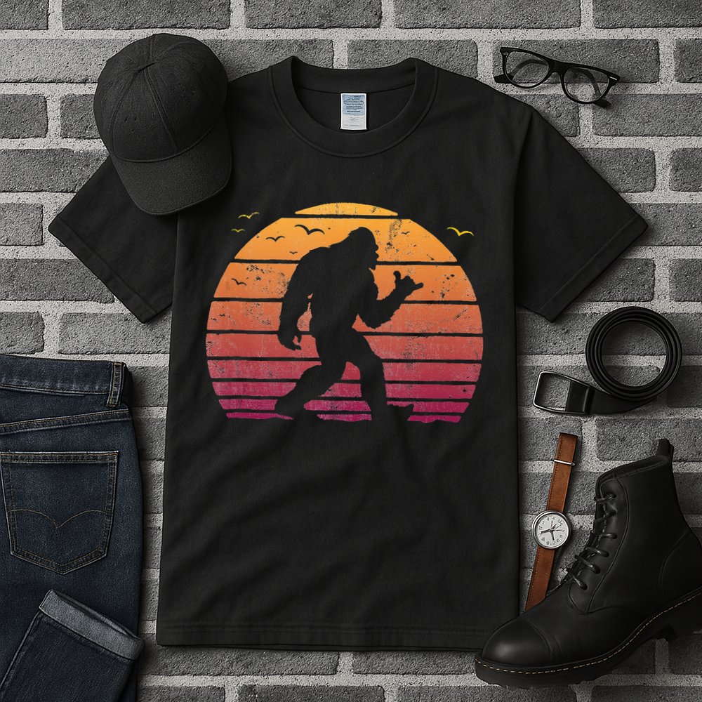Bigfoot Surfing Beach Vacation Retro Surfboard Surf Shaka Tall T-Shirt