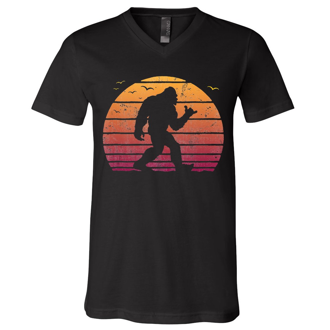 Bigfoot Surfing Beach Vacation Retro Surfboard Surf Shaka V-Neck T-Shirt