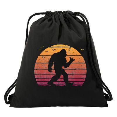 Bigfoot Surfing Beach Vacation Retro Surfboard Surf Shaka Drawstring Bag