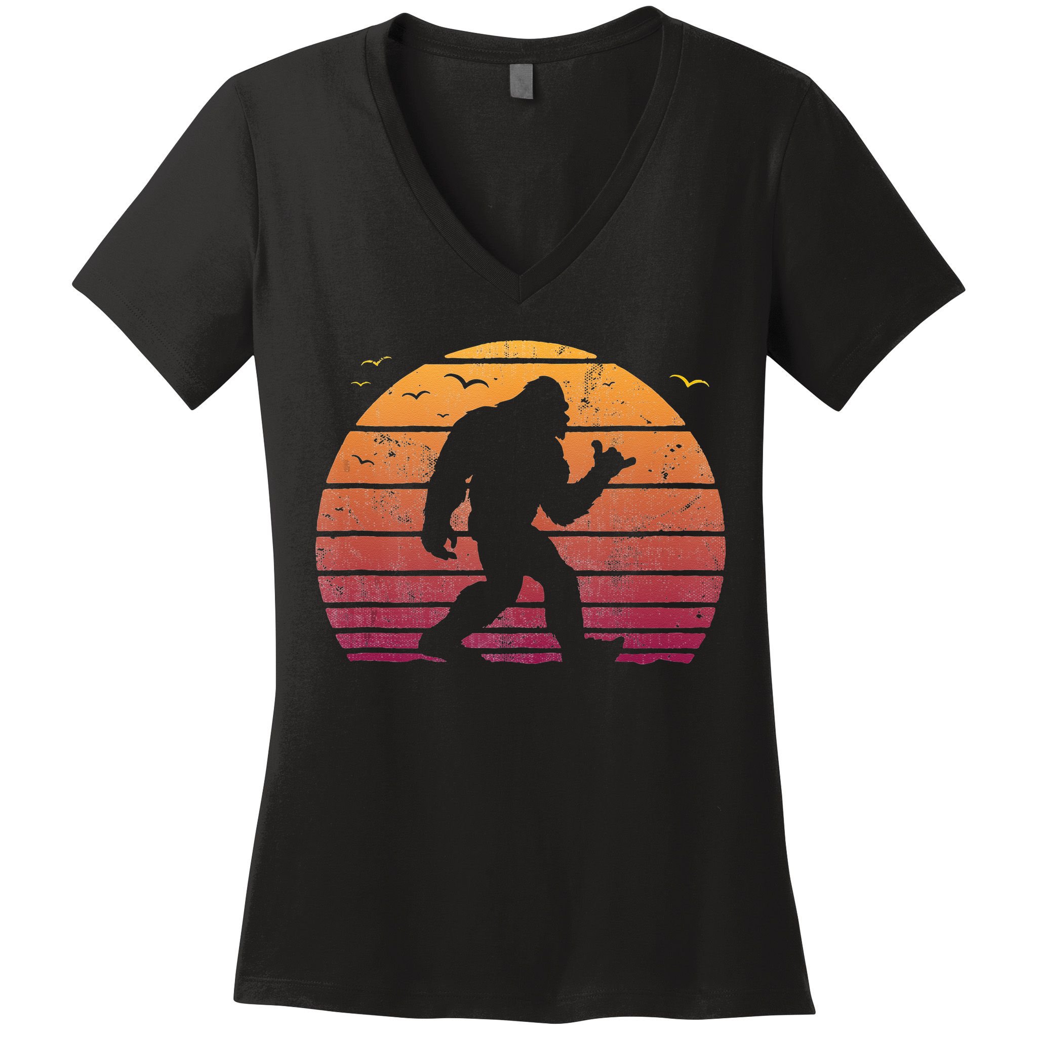 Bigfoot Surfing Beach Vacation Retro Surfboard Surf Shaka Women's V-Neck T-Shirt