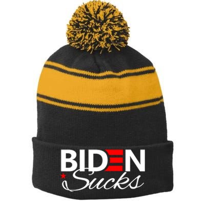 Biden Sucks Stripe Pom Pom Beanie