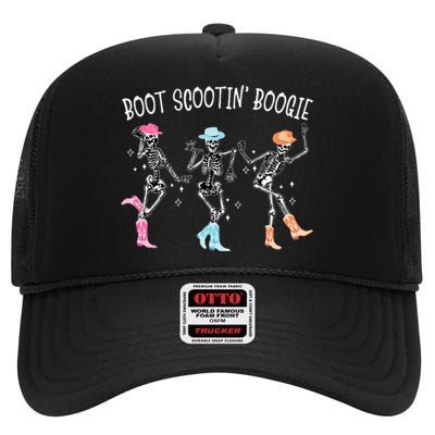 Boot Scootin Boogie Retro Western Skeleton Dancing Cowboys High Crown Mesh Back Trucker Hat