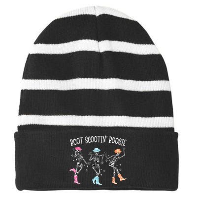 Boot Scootin Boogie Retro Western Skeleton Dancing Cowboys Striped Beanie with Solid Band