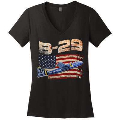 B29 Superfortress Bomber Airplane Pilot Gifts World War II Women's V-Neck T-Shirt