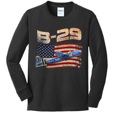 B29 Superfortress Bomber Airplane Pilot Gifts World War II Kids Long Sleeve Shirt