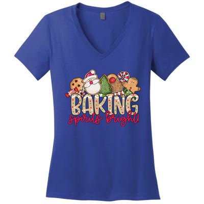 Baking Spirits Bright Christmas Baker Holiday Baking Team Gift Women's V-Neck T-Shirt