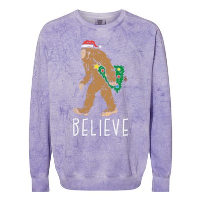 Believe Sasquatch Bigfoot Santa Hat Fun Christmas Tree Gift Colorblast Crewneck Sweatshirt