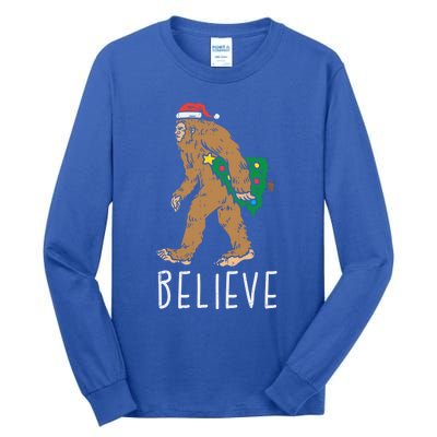 Believe Sasquatch Bigfoot Santa Hat Fun Christmas Tree Gift Tall Long Sleeve T-Shirt