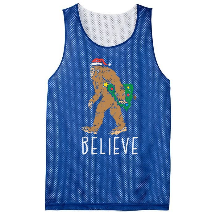 Believe Sasquatch Bigfoot Santa Hat Fun Christmas Tree Gift Mesh Reversible Basketball Jersey Tank