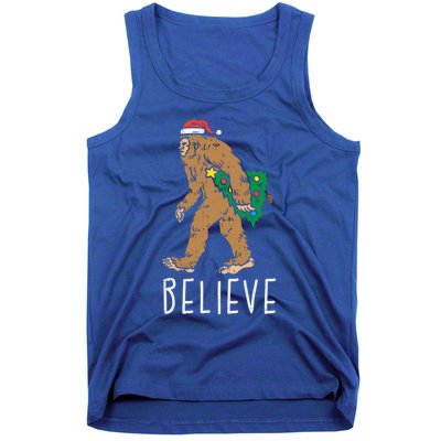 Believe Sasquatch Bigfoot Santa Hat Fun Christmas Tree Gift Tank Top