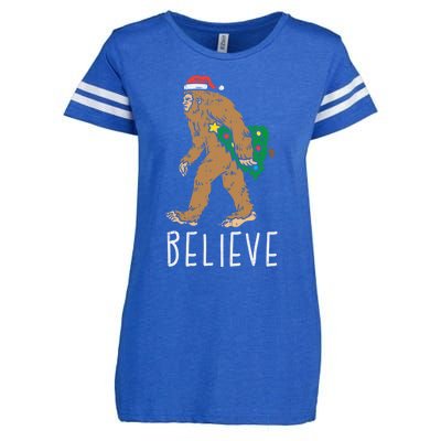 Believe Sasquatch Bigfoot Santa Hat Fun Christmas Tree Gift Enza Ladies Jersey Football T-Shirt