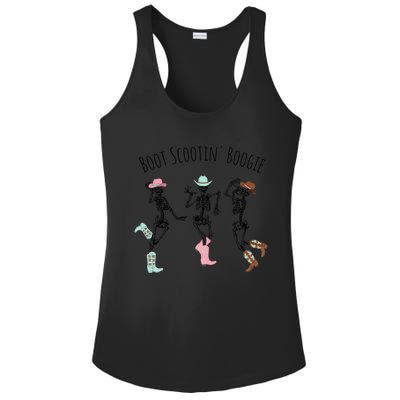 Boot Scootin Boogie Three Cow Dancing Skeletons Halloween Gift Ladies PosiCharge Competitor Racerback Tank