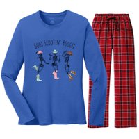 Boot Scootin Boogie Three Cow Dancing Skeletons Halloween Gift Women's Long Sleeve Flannel Pajama Set 