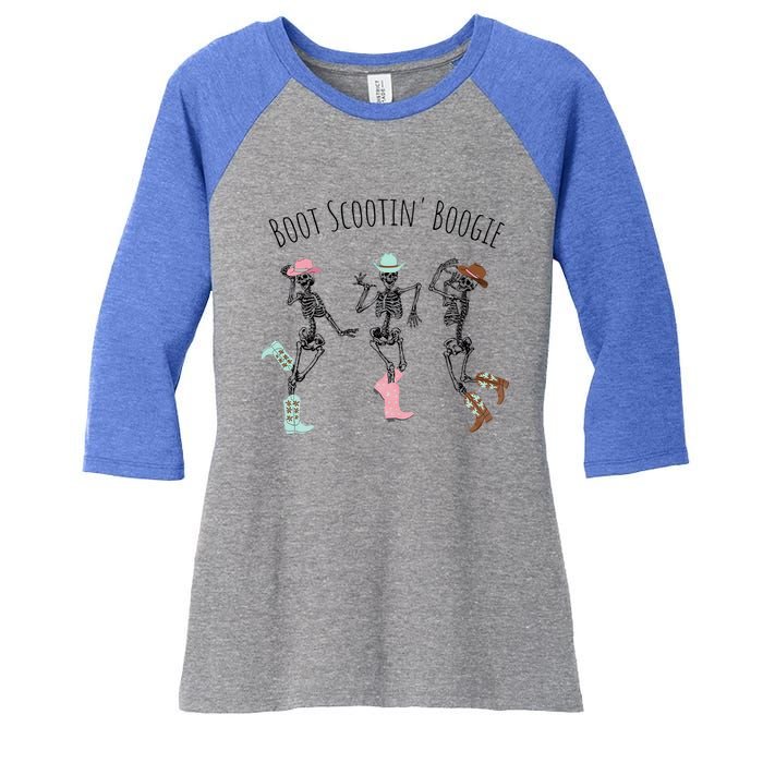 Boot Scootin Boogie Three Cow Dancing Skeletons Halloween Gift Women's Tri-Blend 3/4-Sleeve Raglan Shirt