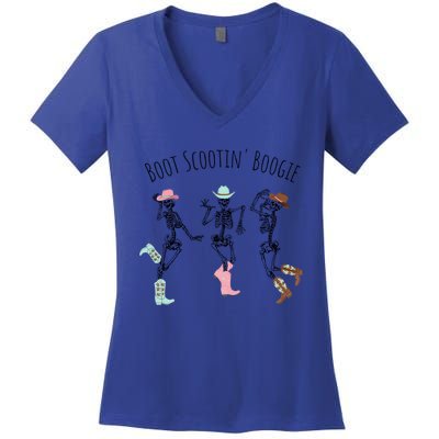 Boot Scootin Boogie Three Cow Dancing Skeletons Halloween Gift Women's V-Neck T-Shirt