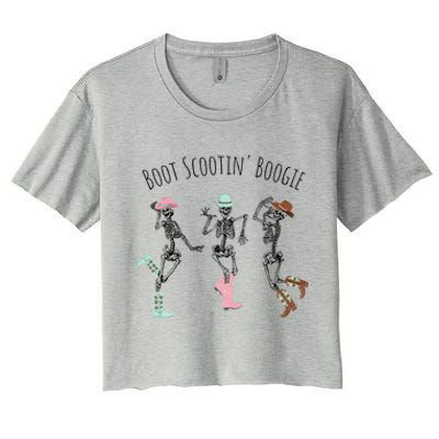 Boot Scootin Boogie Three Cow Dancing Skeletons Halloween Gift Women's Crop Top Tee