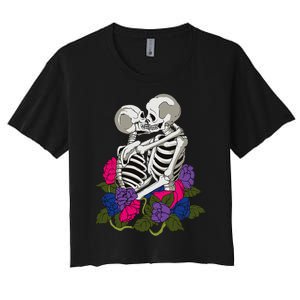 Bisexual Skeleton Bi Pride Flag Color Lgbtq Queer Women's Crop Top Tee