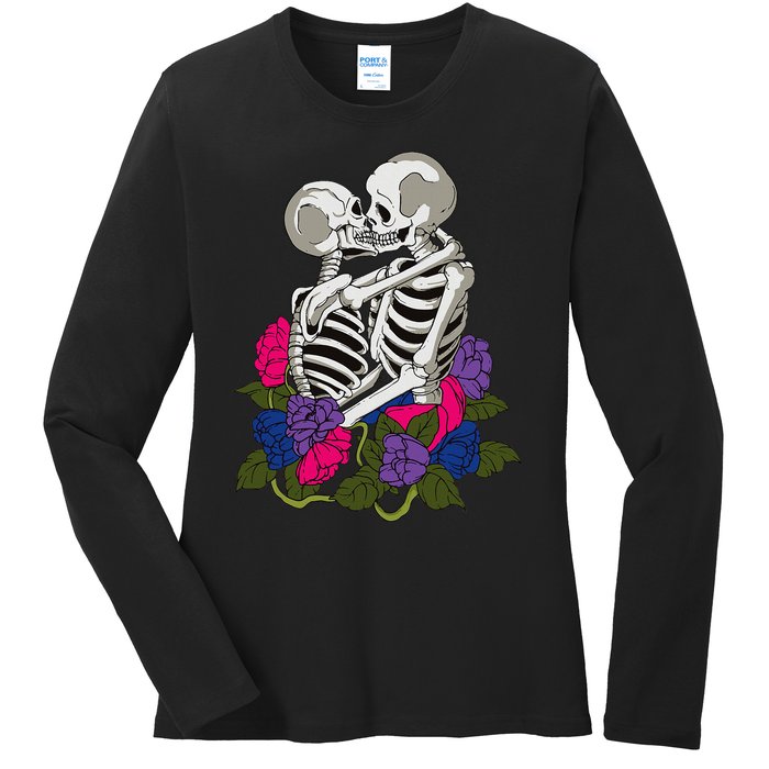 Bisexual Skeleton Bi Pride Flag Color Lgbtq Queer Ladies Long Sleeve Shirt