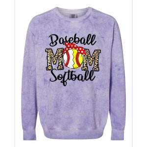 Bleached Softball Baseball Mom Leopard Tee Mothers Day Wo Colorblast Crewneck Sweatshirt