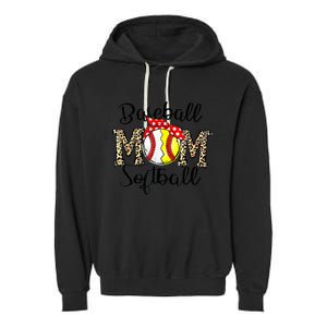 Bleached Softball Baseball Mom Leopard Tee Mothers Day Wo Garment-Dyed Fleece Hoodie