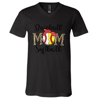 Bleached Softball Baseball Mom Leopard Tee Mothers Day Wo V-Neck T-Shirt