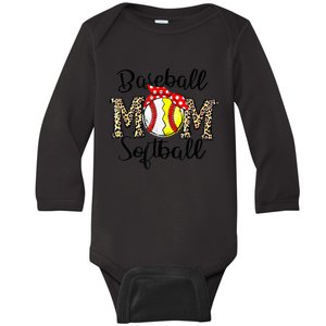 Bleached Softball Baseball Mom Leopard Tee Mothers Day Wo Baby Long Sleeve Bodysuit