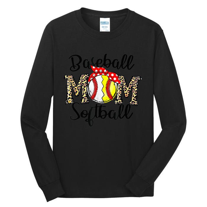 Bleached Softball Baseball Mom Leopard Tee Mothers Day Wo Tall Long Sleeve T-Shirt