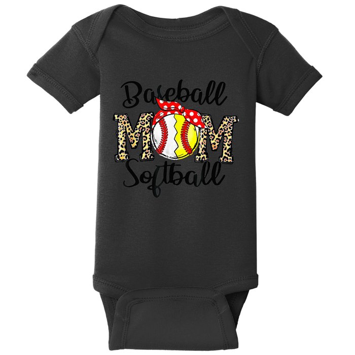 Bleached Softball Baseball Mom Leopard Tee Mothers Day Wo Baby Bodysuit