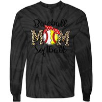 Bleached Softball Baseball Mom Leopard Tee Mothers Day Wo Tie-Dye Long Sleeve Shirt