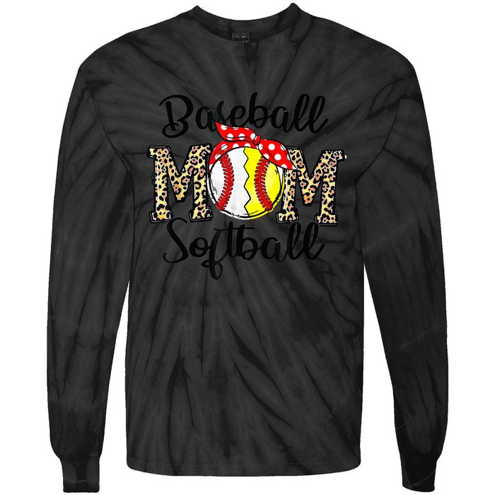 Bleached Softball Baseball Mom Leopard Tee Mothers Day Wo Tie-Dye Long Sleeve Shirt