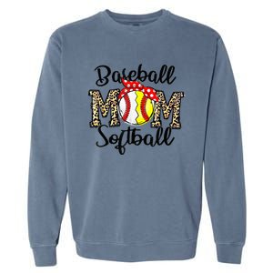 Bleached Softball Baseball Mom Leopard Tee Mothers Day Wo Garment-Dyed Sweatshirt