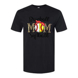 Bleached Softball Baseball Mom Leopard Tee Mothers Day Wo Softstyle CVC T-Shirt