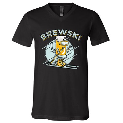 Brewski - Skiing Beer for Winter Sport V-Neck T-Shirt