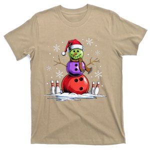 Bowling Snowman Bowling Player Santa Funny Hat Christmas T-Shirt