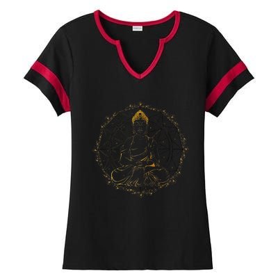 Buddha Statue Buddhist Buddhism Zen Yoga Meditation Guatama Ladies Halftime Notch Neck Tee