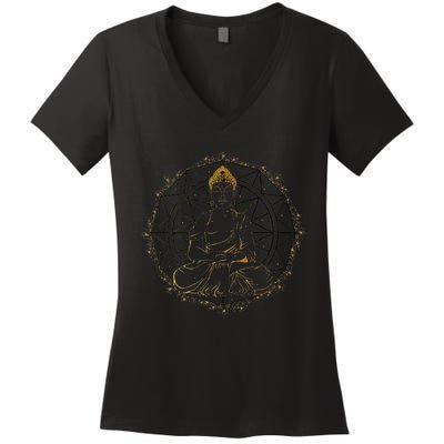 Buddha Statue Buddhist Buddhism Zen Yoga Meditation Guatama Women's V-Neck T-Shirt