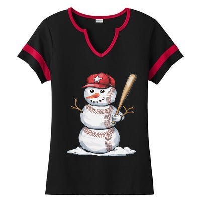 Baseball Snow Balls Snow Christmas Xmas Gift Ladies Halftime Notch Neck Tee