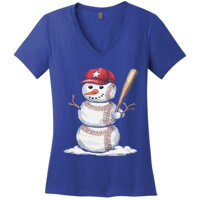 Baseball Snow Balls Snow Christmas Xmas Gift Women's V-Neck T-Shirt