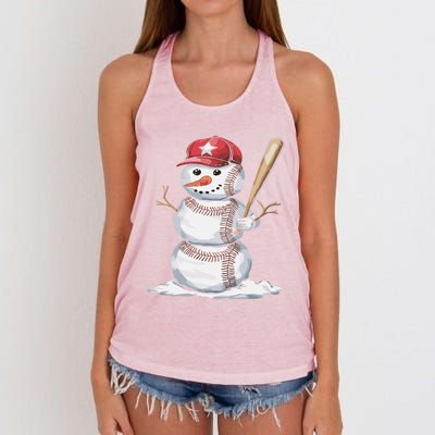 Baseball Snow Balls Snow Christmas Xmas Gift Women's Knotted Racerback Tank