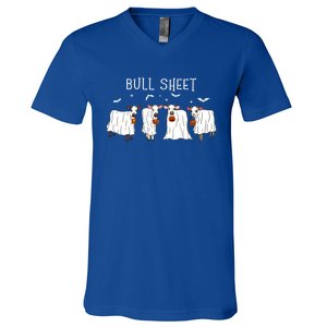 Bull Sheet Boo Ghost Cow Halloween Funny Bull Sheet Cows Funny Gift V-Neck T-Shirt