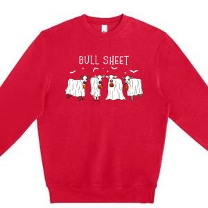 Bull Sheet Boo Ghost Cow Halloween Funny Bull Sheet Cows Funny Gift Premium Crewneck Sweatshirt