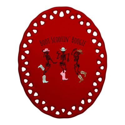 Boot Scootin Boogie Skeletons Dancing Western Halloween Ceramic Oval Ornament