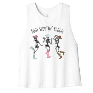 Boot Scootin Boogie Skeletons Dancing Western Halloween Women's Racerback Cropped Tank