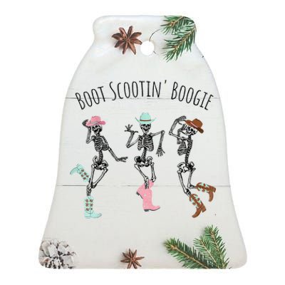 Boot Scootin Boogie Skeletons Dancing Western Halloween Ceramic Bell Ornament