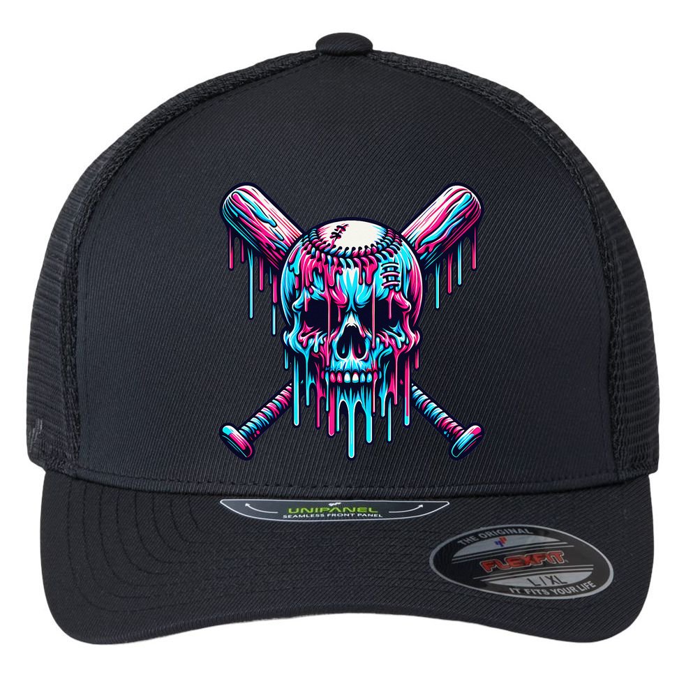 Baseball Skull  Baseball  Baseball Ice Cream  Gift Flexfit Unipanel Trucker Cap