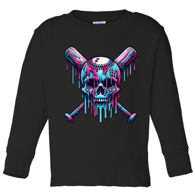 Baseball Skull  Baseball  Baseball Ice Cream  Gift Toddler Long Sleeve Shirt