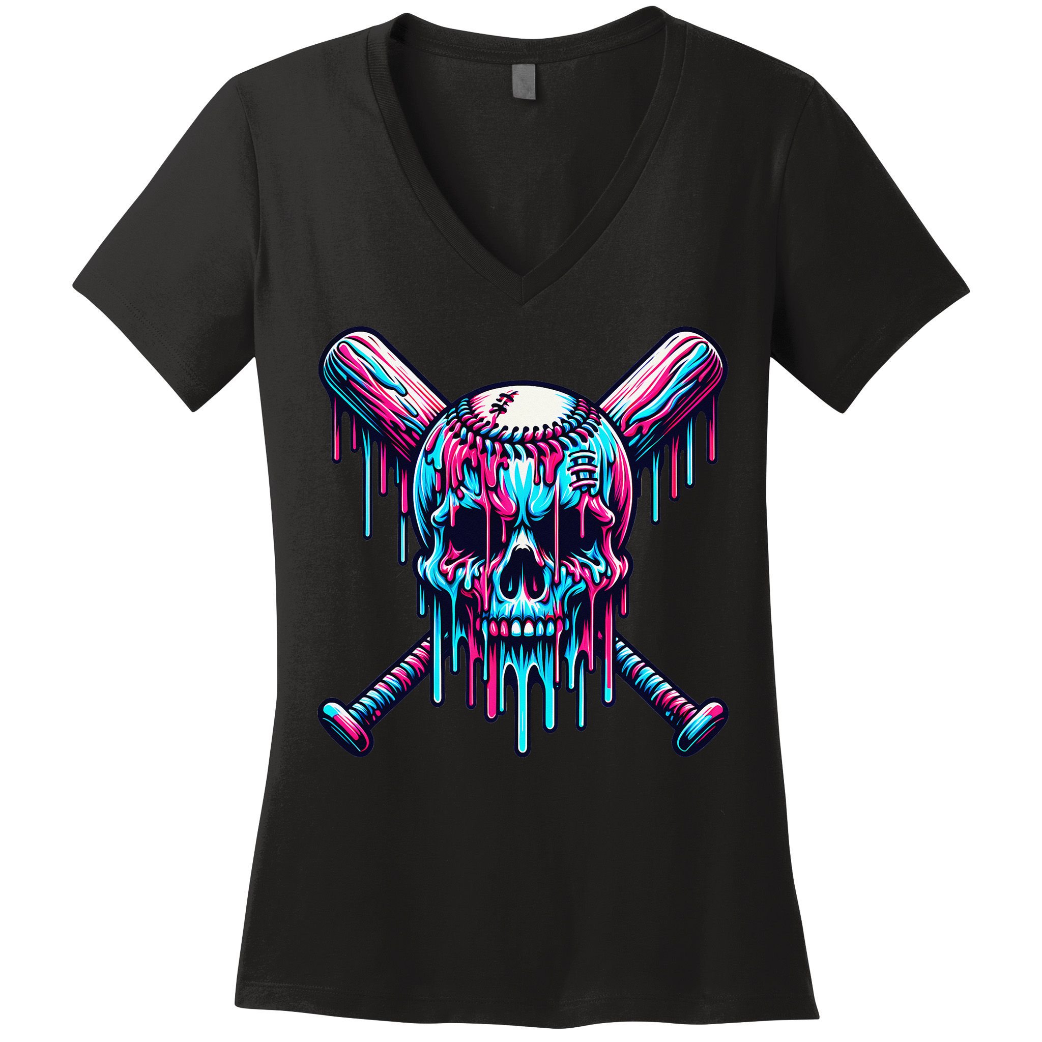 Baseball Skull  Baseball  Baseball Ice Cream  Gift Women's V-Neck T-Shirt