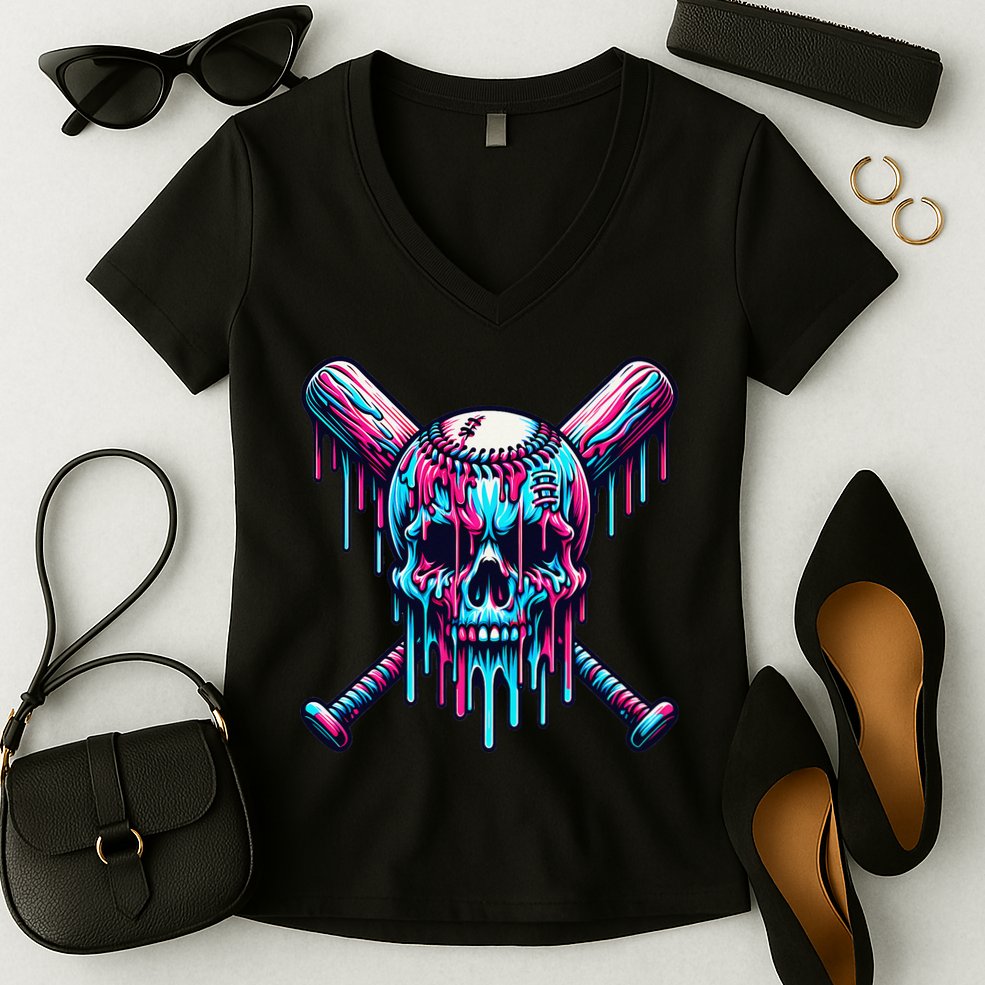 Baseball Skull  Baseball  Baseball Ice Cream  Gift Women's V-Neck T-Shirt